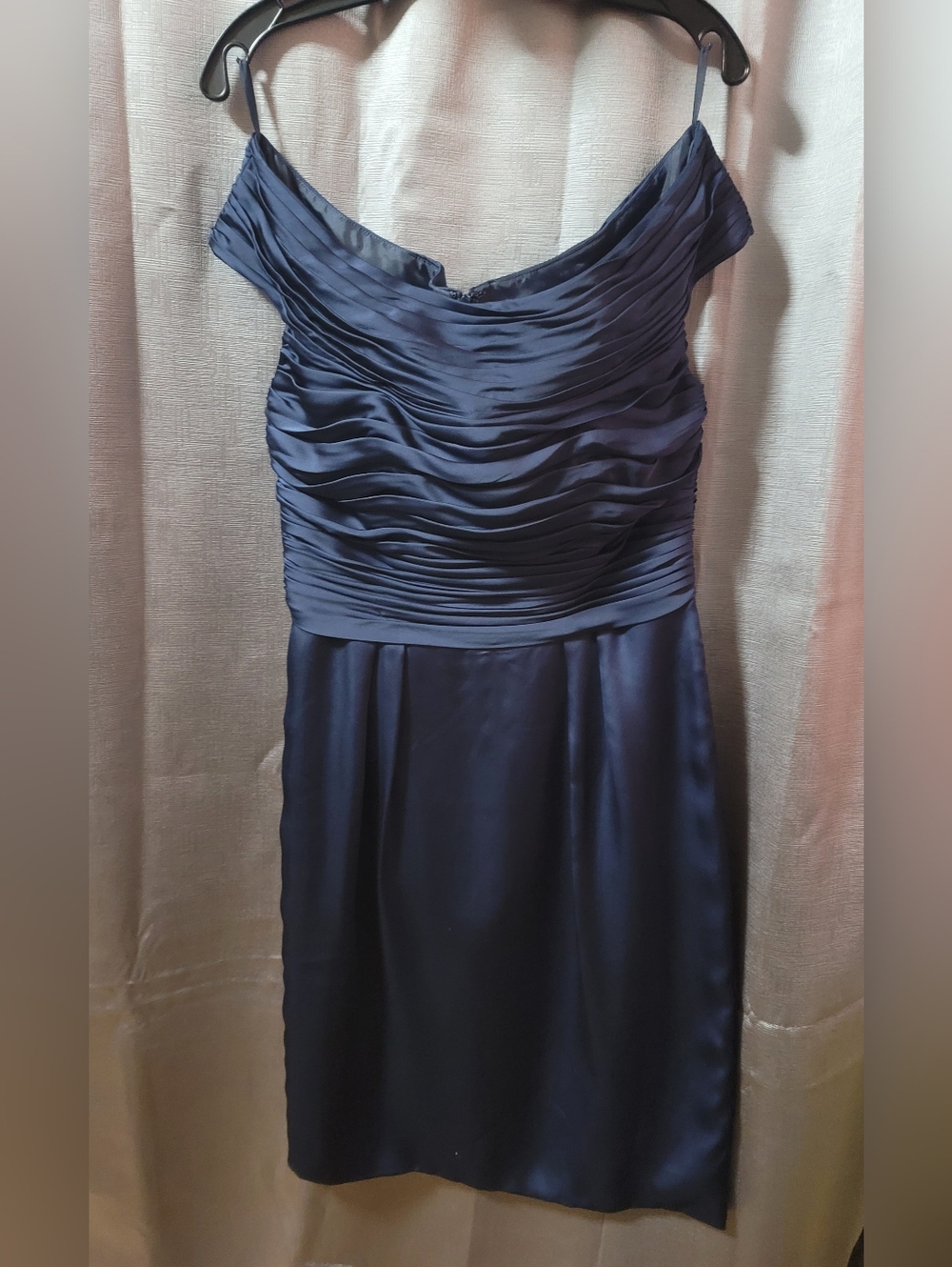 Priscilla of Boston Navy Ruched Off-Shoulder Cocktail Dress